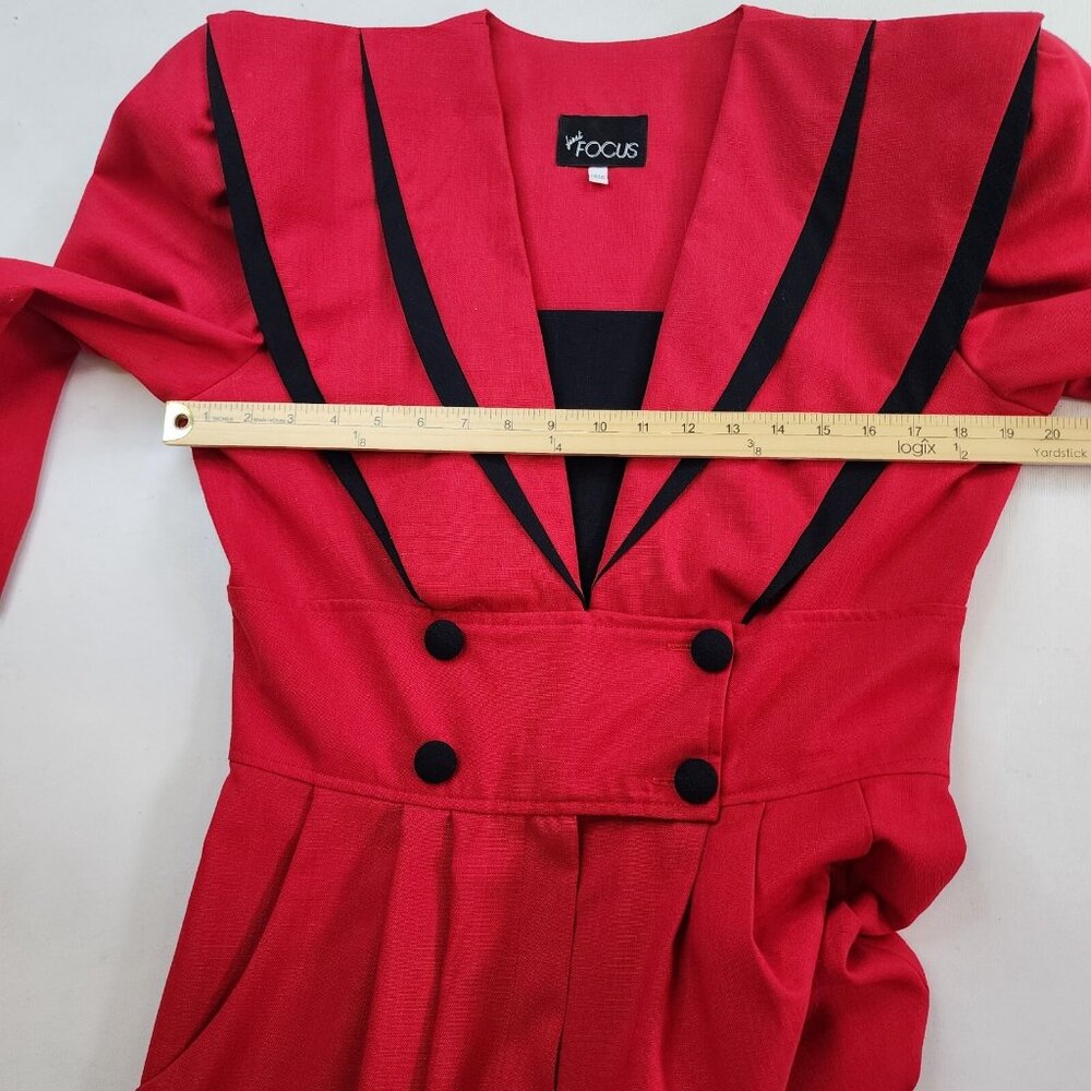 Vintage 1980s Pantsuit First Focus Red 13/14 Sailor Structured Maximalist Retro - Picture 11 of 16